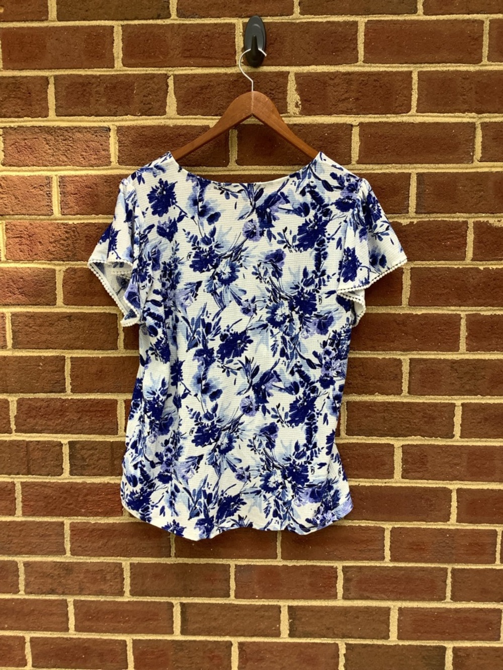 EUC Joie de Vivre Blue White Tie Waist Blouse XL - Picture 7 of 8